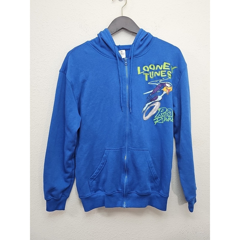 Looney Tunes Road Runner Coyote Zip‎ Up blue hoodie Size XS
